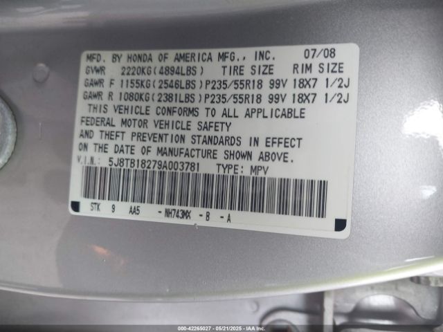 2009 ACURA RDX 5J8TB18279A003781 Photo 8