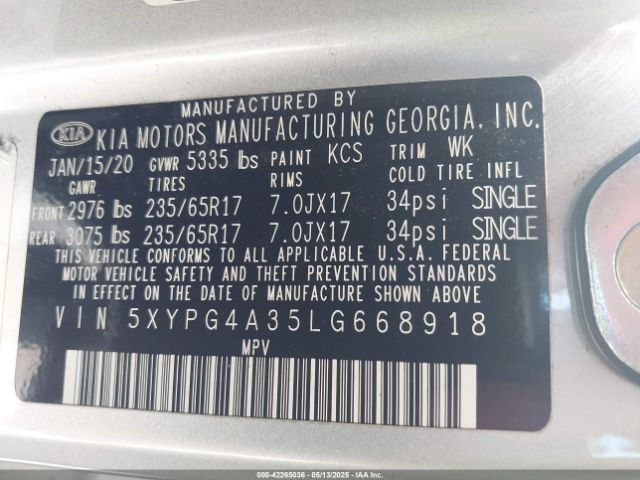 5XYPG4A35LG668918 KIA Sorento 2.4l L