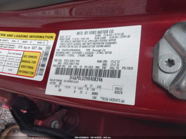 2017 FORD FUSION HYBRID 3FA6P0LU2HR408246 Photo 8