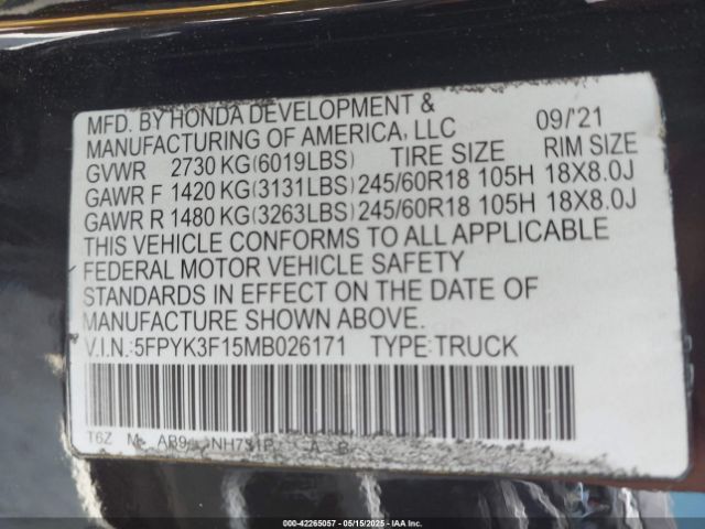 2021 HONDA RIDGELINE 5FPYK3F15MB026171 Photo 8