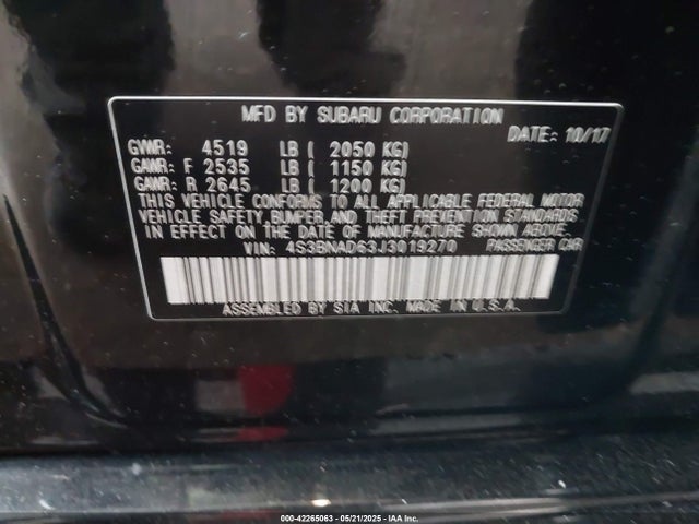 4S3BNAD63J3019270 Subaru Legacy 2.5i Premium