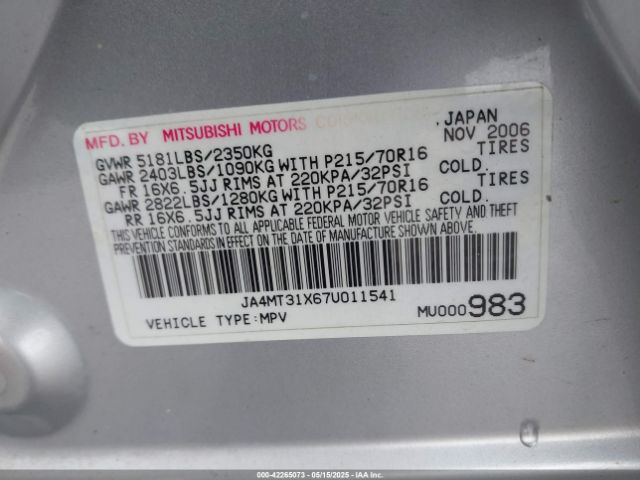 2007 MITSUBISHI OUTLANDER JA4MT31X67U011541 Photo 8