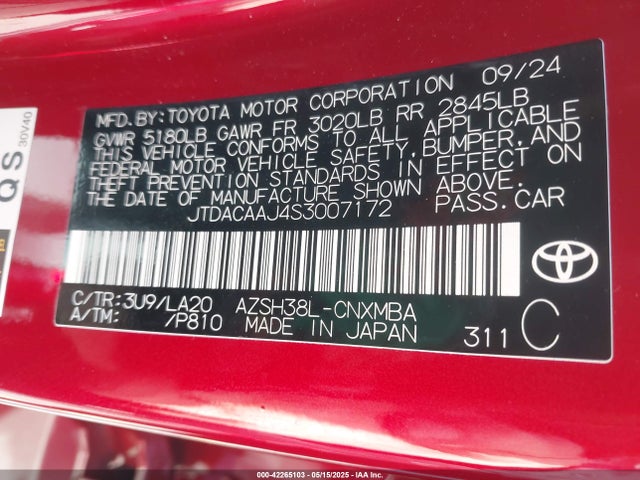 JTDACAAJ4S3007172 Toyota a25a-fxs
