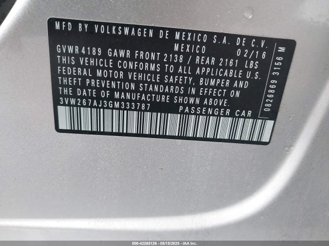 3VW267AJ3GM333787 Volkswagen Jetta 1.4t S