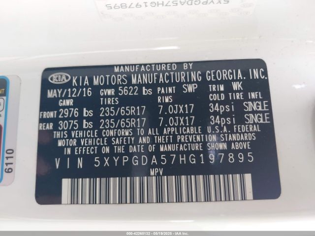 5XYPGDA57HG197895 KIA Sorento 3.3l Lx
