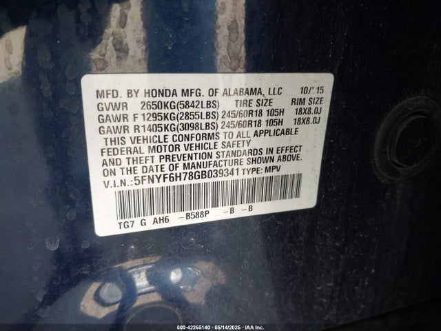 5FNYF6H78GB039341 Honda j35y6