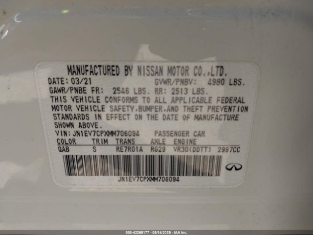 JN1EV7CPXMM706094 Infiniti Q50