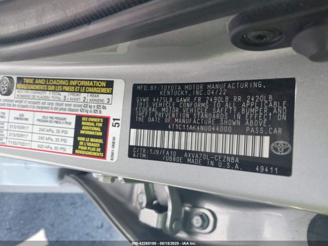 2022 TOYOTA CAMRY 4T1C11AK4NU044000 Photo 8