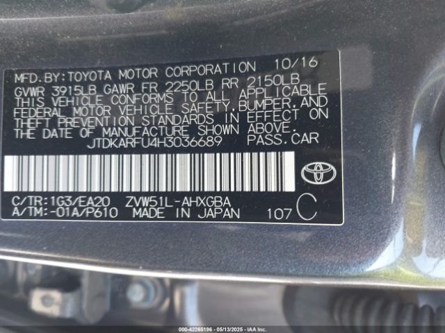 JTDKARFU4H3036689 Toyota Prius Four