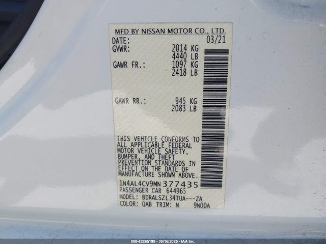 1N4AL4CV9MN377435 Nissan 2021