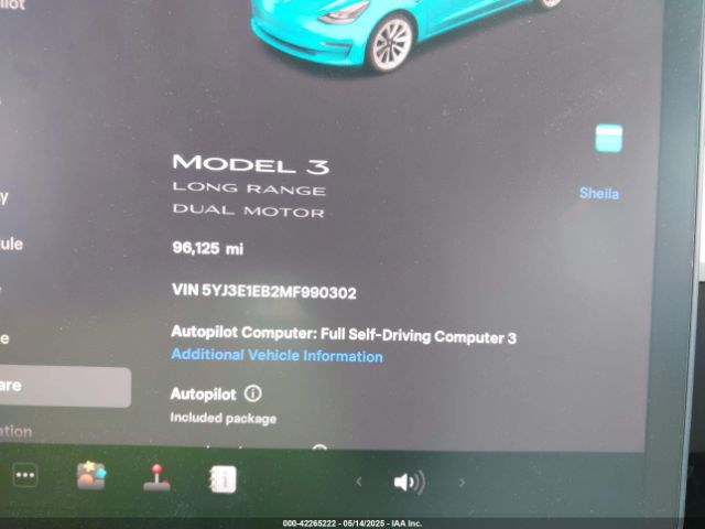 5YJ3E1EB2MF990302 Tesla Model 3 Long Range Dual Motor All-wheel Drive