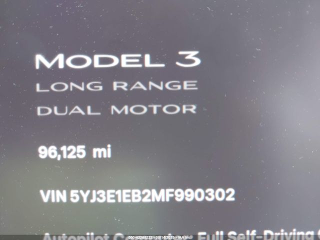 5YJ3E1EB2MF990302 Tesla Model 3 Long Range Dual Motor All-wheel Drive