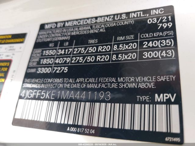 2021 MERCEDES-BENZ GLS 450 4JGFF5KE1MA441193 Photo 8