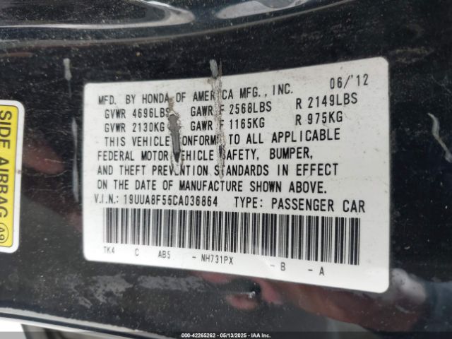 2012 ACURA TL 19UUA8F55CA036864 Photo 8
