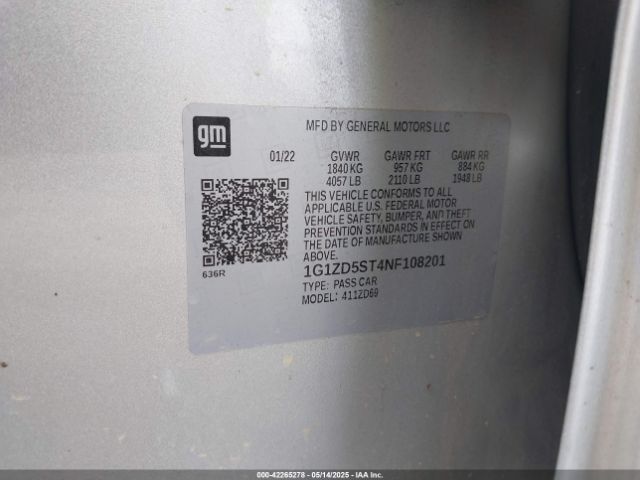1G1ZD5ST4NF108201 Chevrolet Malibu Fwd Lt