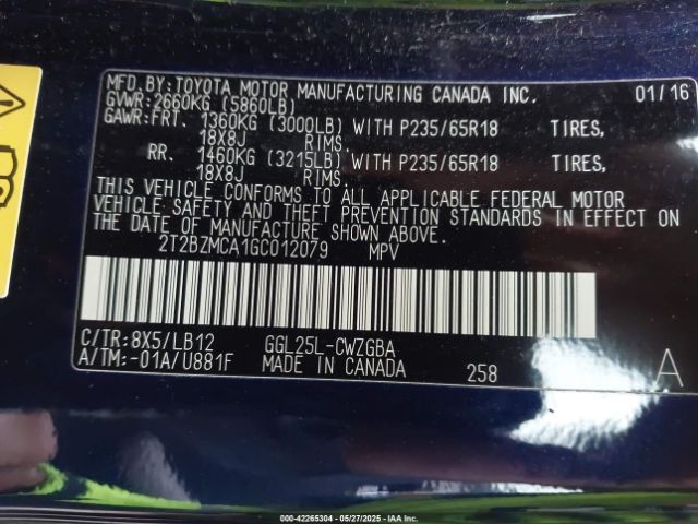 2T2BZMCA1GC012079 Lexus RX