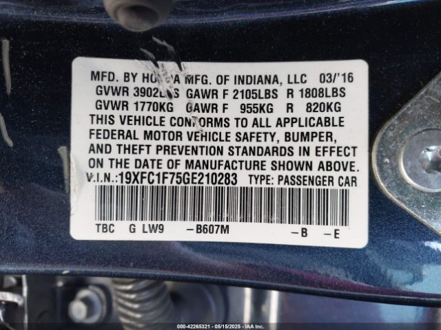 2016 HONDA CIVIC 19XFC1F75GE210283 Photo 8