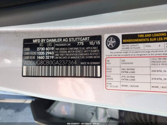 WDDUG8CB0GA237364 Mercedes-Benz 2016