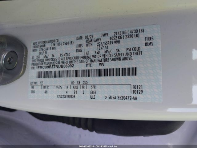 2022 FORD ESCAPE 1FMCU9BZ7NUB06992 Photo 8