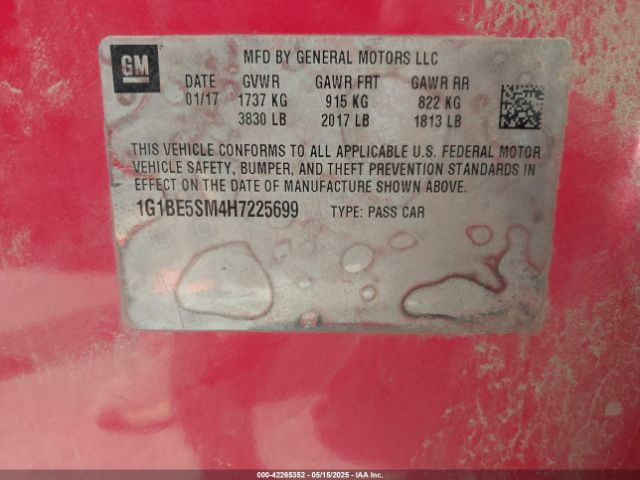 1G1BE5SM4H7225699 Chevrolet le2 -di: direct injection, vvt: variable valve timing, gen, alum