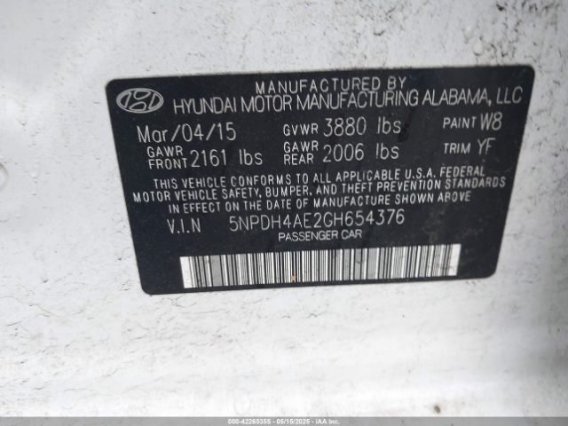 5NPDH4AE2GH654376 Hyundai ELANTRA SE