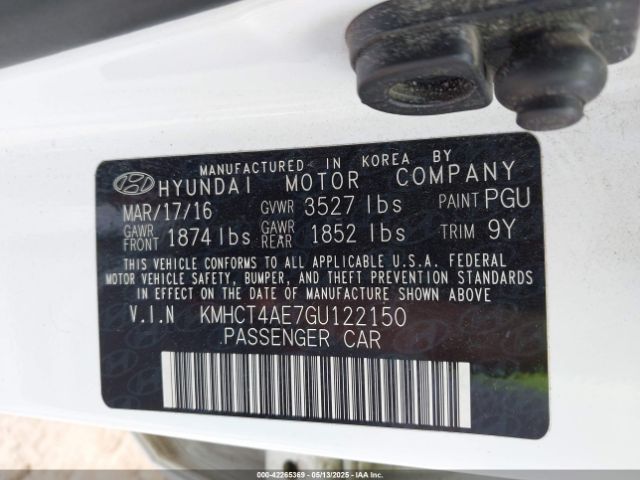 KMHCT4AE7GU122150 Hyundai ACCENT SE