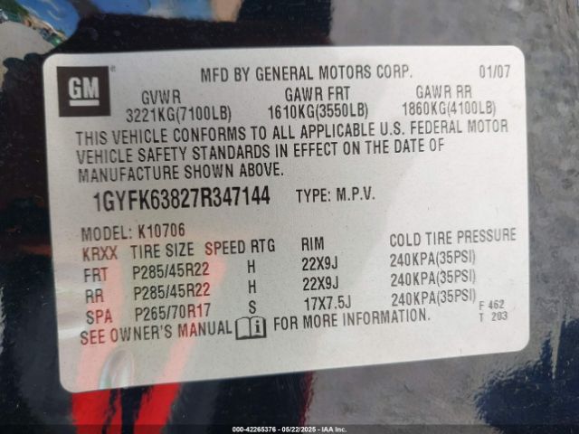 2007 CADILLAC ESCALADE 1GYFK63827R347144 Photo 8