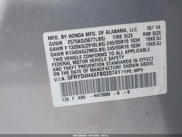 5FRYD4H4XFB020741 Acura Mdx Technology Package