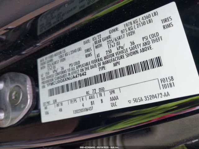 2022 FORD ESCAPE 1FMCU0G6XNUA47642 Photo 8