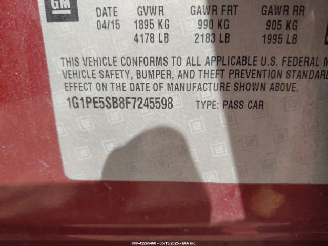 1G1PE5SB8F7245598 Chevrolet Cruze 2lt Auto