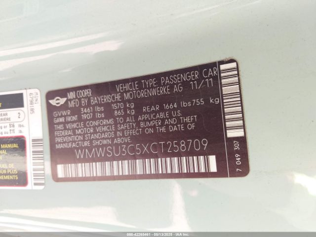 2012 MINI COOPER WMWSU3C5XCT258709 Photo 8