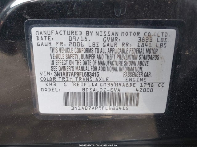 3N1AB7AP9FL683415 Nissan Sentra S/sv/sr/sl