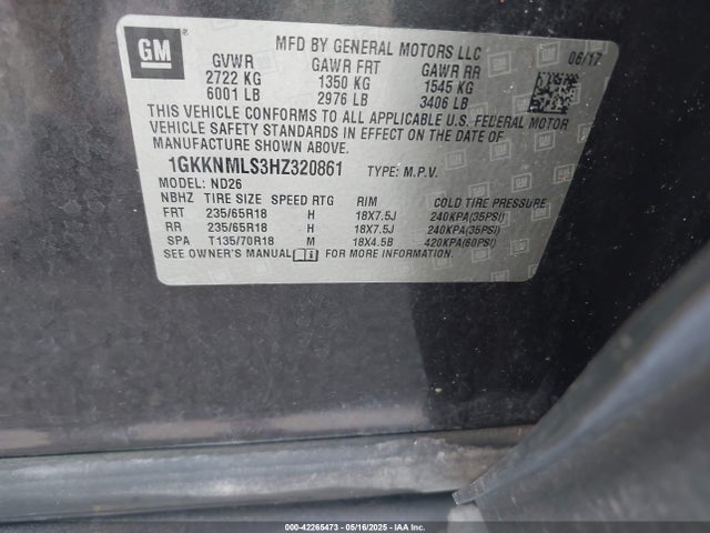 1GKKNMLS3HZ320861 GMC lgx - di: direct injection, vvt: variable valve timing, alum, gen 2
