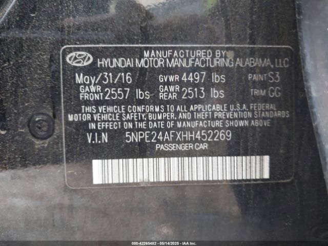 5NPE24AFXHH452269 Hyundai SONATA SE