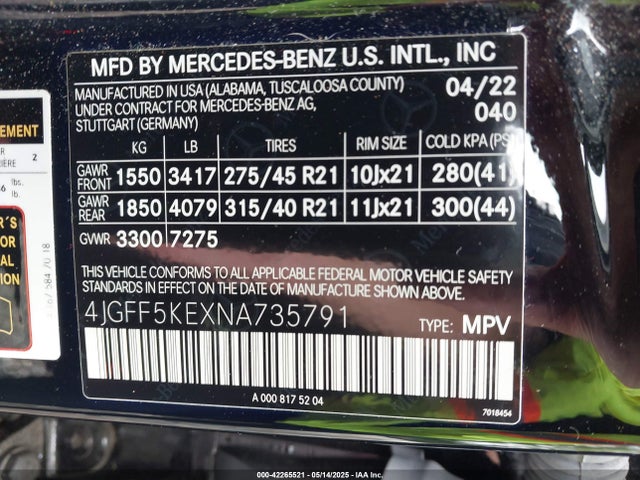 4JGFF5KEXNA735791 Mercedes-Benz m256