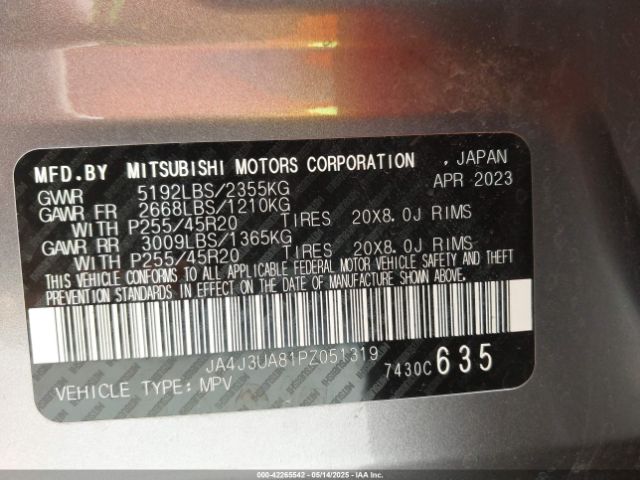 JA4J3UA81PZ051319 Mitsubishi Outlander Se 2.5 2wd/se Black Edition 2wd/se Special Edition 2wd