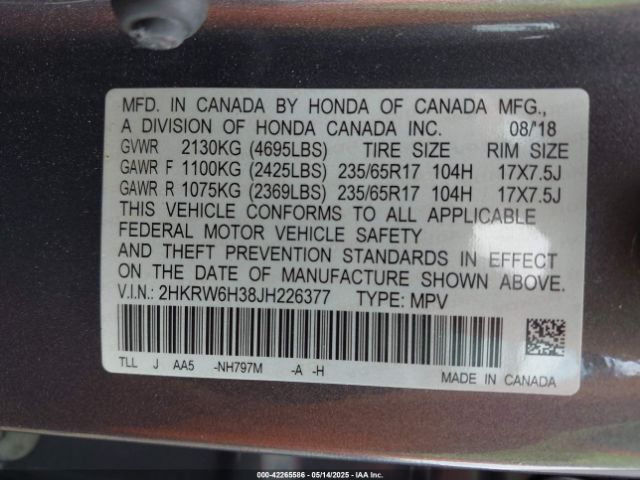 2018 HONDA CR-V 2HKRW6H38JH226377 Photo 8