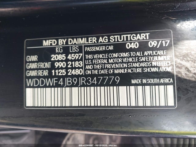 WDDWF4JB9JR347779 Mercedes-Benz m274