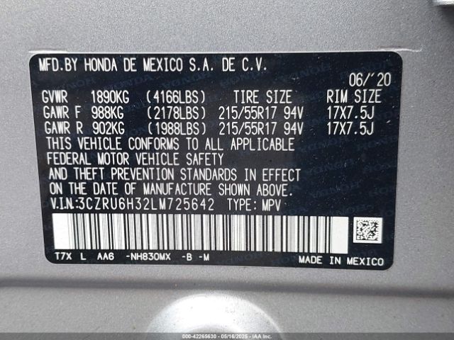2020 HONDA HR-V 3CZRU6H32LM725642 Photo 8