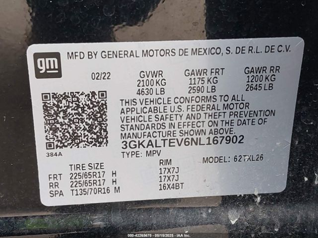 3GKALTEV6NL167902 GMC Terrain Awd Sle