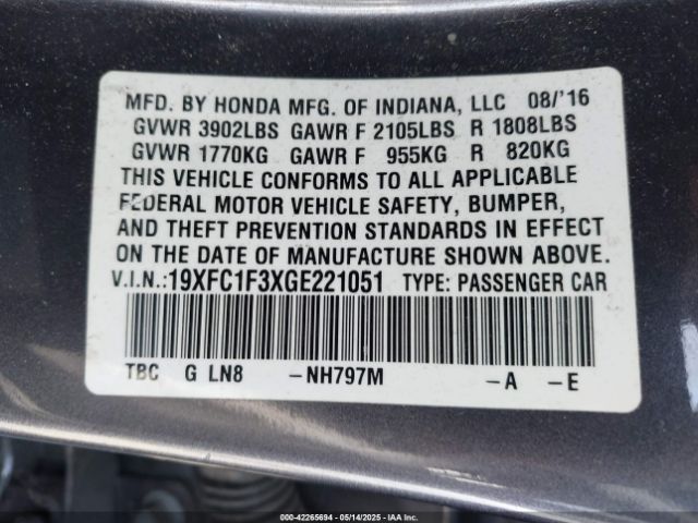 19XFC1F3XGE221051 Honda Civic Ex-t