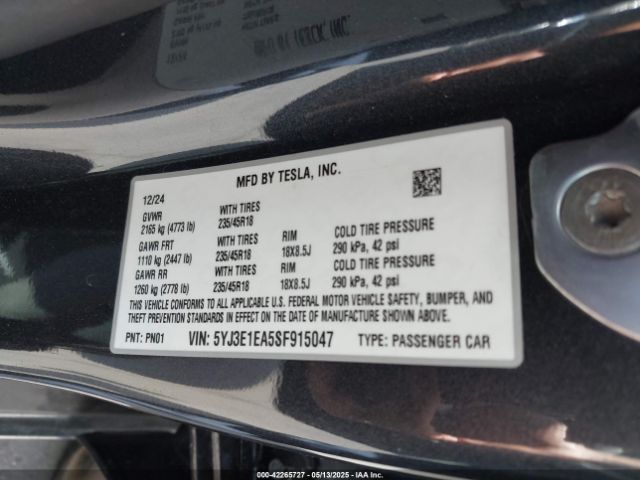 2025 TESLA MODEL 3 5YJ3E1EA5SF915047 Photo 8