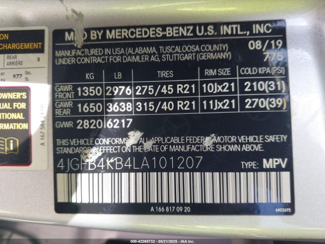4JGFB4KB4LA101207 Mercedes-Benz Gle 350 4matic