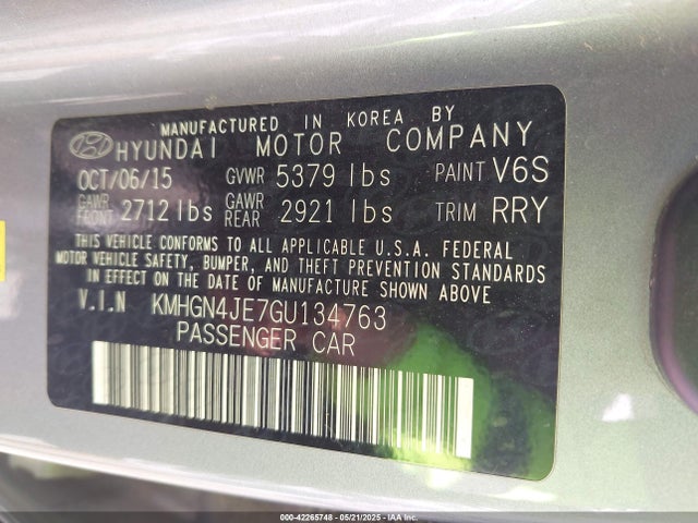 KMHGN4JE7GU134763 Hyundai dohc gdi lambda ii