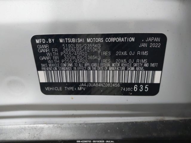 2022 MITSUBISHI OUTLANDER JA4J3UA84NZ062456 Photo 8