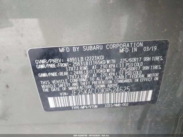 2019 SUBARU FORESTER JF2SKACC0KH524625 Photo 8