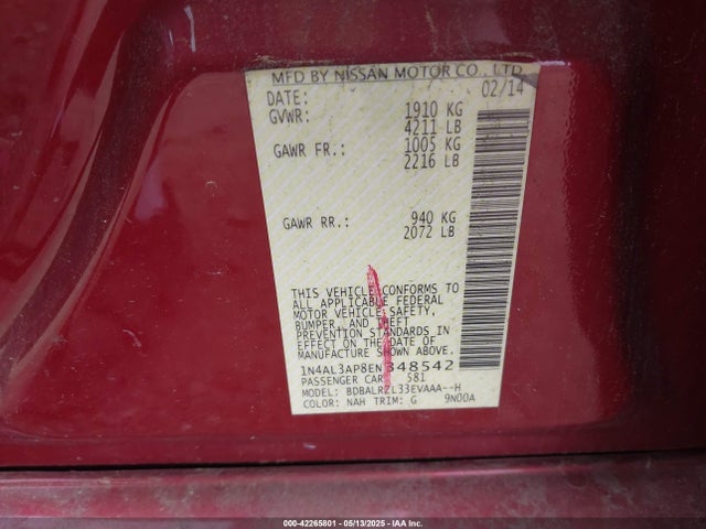 1N4AL3AP8EN348542 Nissan Altima 2.5 S