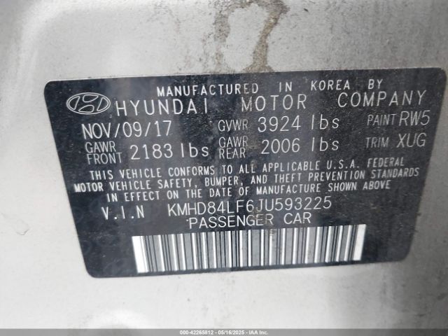 KMHD84LF6JU593225 Hyundai ELANTRA SEL