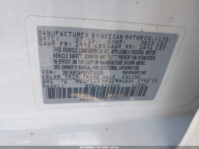 3N1AB7AP5FY314134 Nissan Sentra Fe+ S/s/sl/sr/sv