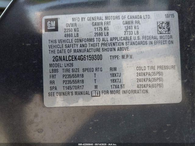 2GNALCEK4G6159300 Chevrolet lea - e85 max, aluminum